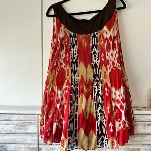 Ashley Stewart Red and Brown Asymmetrical Pleated Blouse